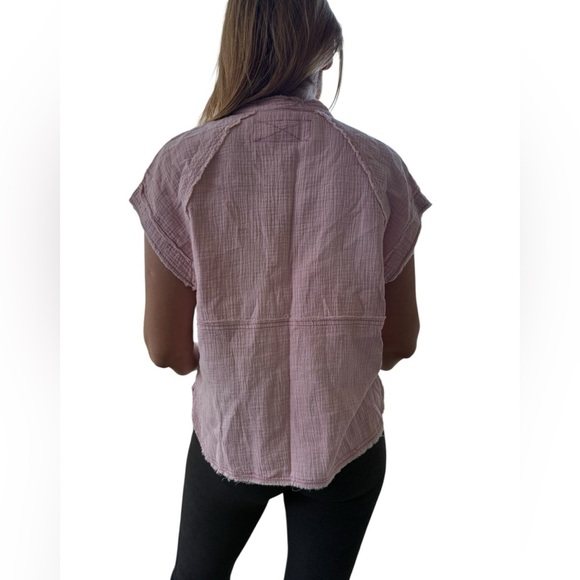 $88 Free People Women's Pink Short-Sleeve Dream Days Blouse Top Size S - Picture 8 of 8